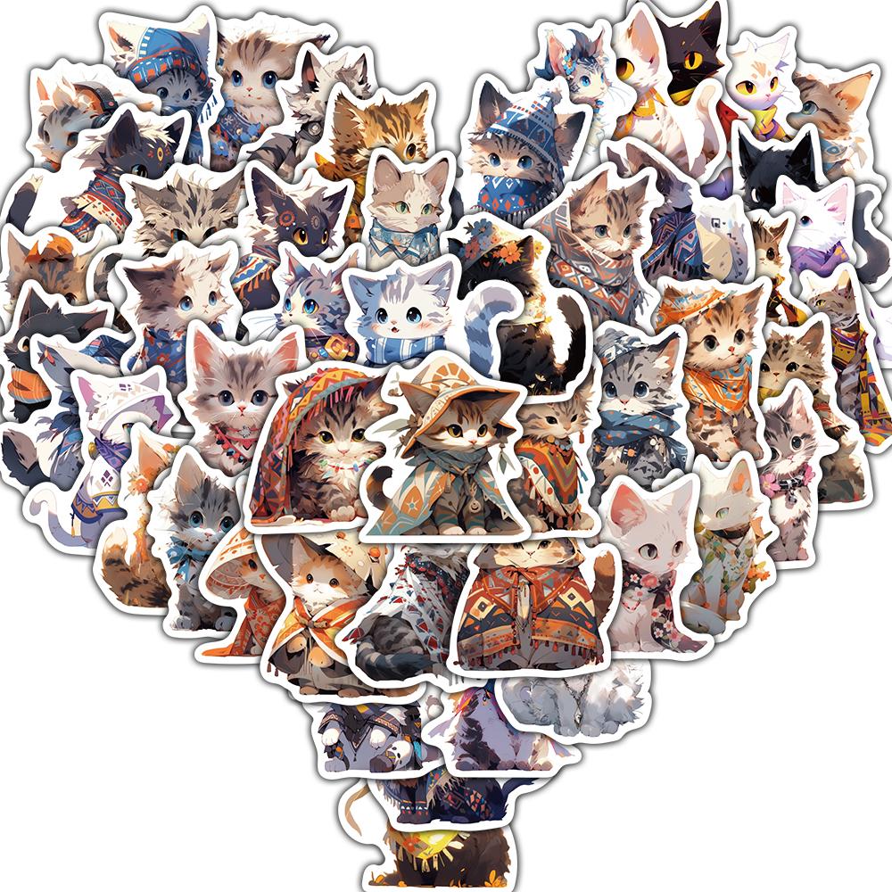 50/100PCS Cute Animal Ethnic Style Cat Sticker Cartoon Bohemia Aesthetic Waterproof Decals Skateboard Phone Luggage Stickers
