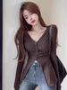 Women's Irregular Split Long Sleeve V-neck Top - Sexy Autumn Base Layer Shirt