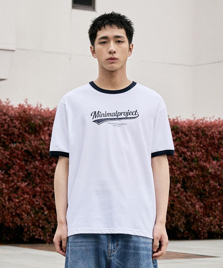 MINIMALPROJECT Washed Drawing Ringer Short Sleeve T-Shirt Mst185 [White]