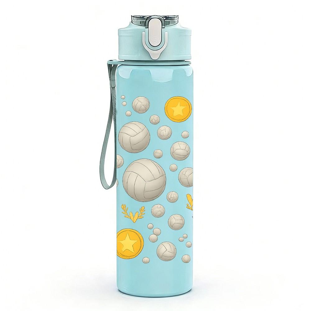 1PC Neutral Round Dots Pattern 750ml Color Plastic Sports Water Bottle Leakproof Flip Straw Lid Suitable for Sports Office Home Use