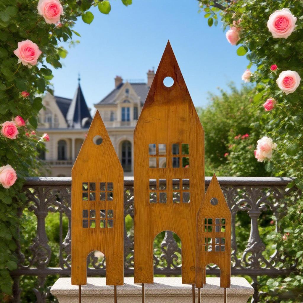 Metal Deer/castle Stakes Decorative Garden Iron Sticks Art Ornament For Outdoor Farmhouse Lawn Christmas Backyard Porch