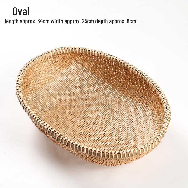Handmade Bamboo Woven Basket for Fruits and Snacks - Round Living Room Storage Tray