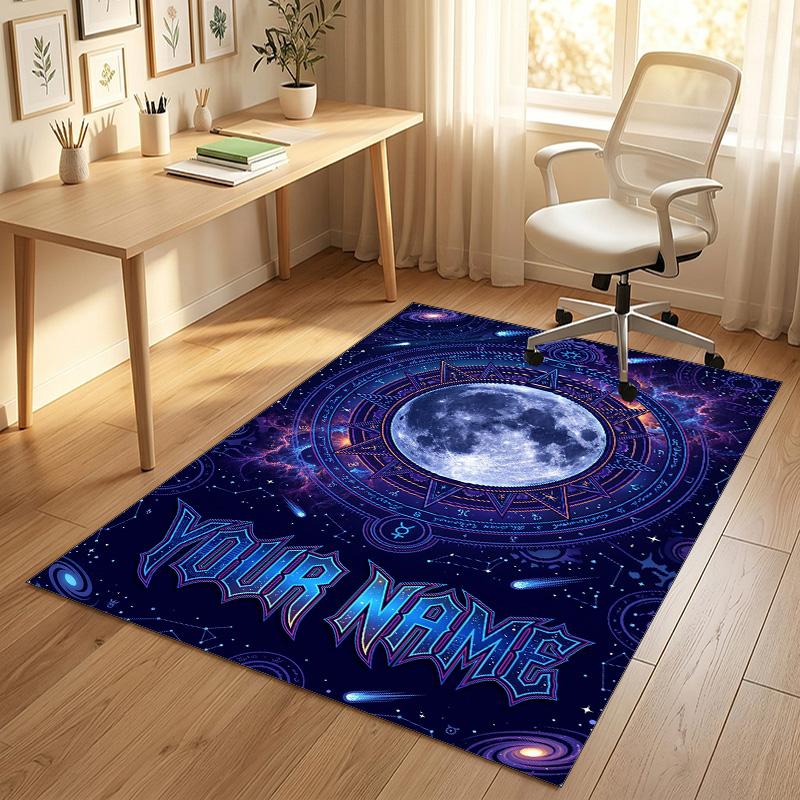 Cosmic Moon Mandala Theme Soft Crystal Velvet Rug Custom Name & Text Print Non Slip Floor Rug for Bedroom Living Room