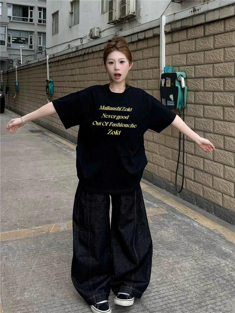 Plus Size Women's Retro Loose Fit Cotton Short Sleeve T-shirt
