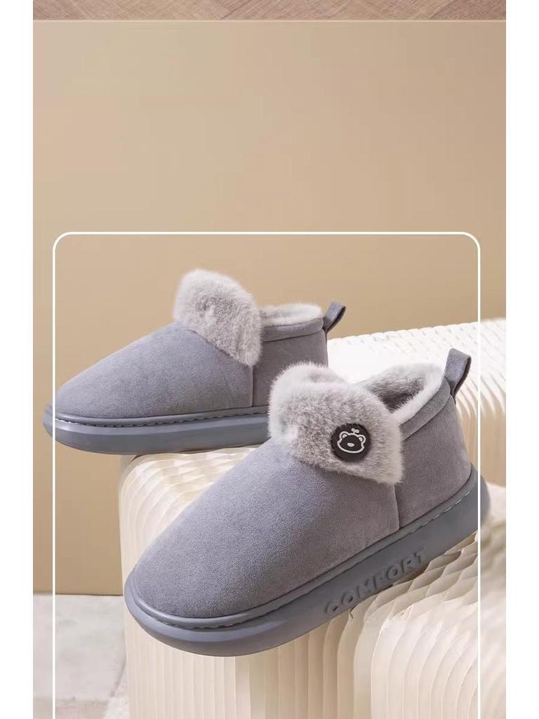 Women's Thick Sole Velvet-Lined Snow Boots - Cozy Autumn/Winter Fluffy Feel with Heel for Outdoor Wear.