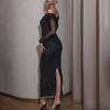 Women's Summer Temperament Sheath Long Sleeve Mesh Long Dresses