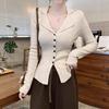 French Fish Bone Waist Design Knitted Cardigan Women's Autumn New Slim Fit Sweet and Spicy POLO Collar Top New