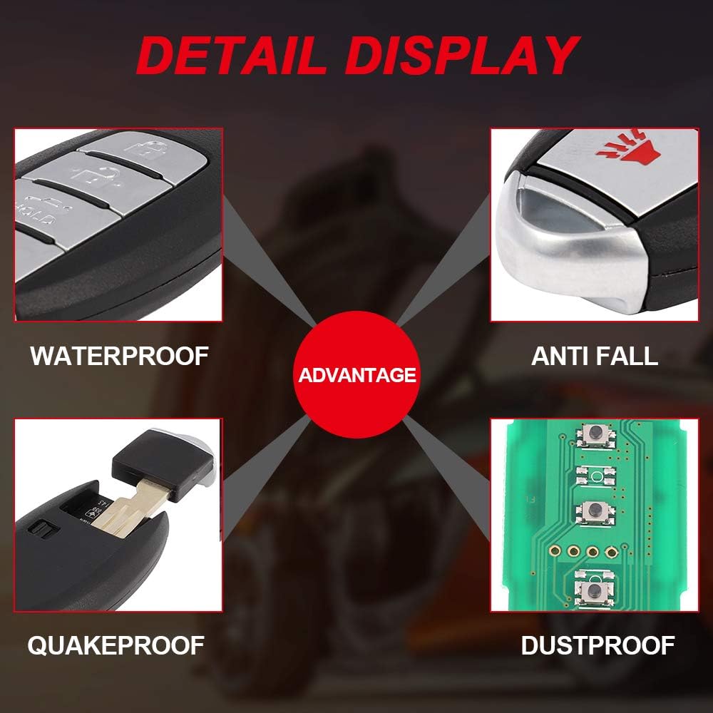 cciyu X 1 Remote UNCUT ignition key fob 4 Buttons Keyless Entry Remote Fob 433 MHZ 46 chips 11 12 13 14 for Infiniti M37 M56 M35h QX56 QX40 with