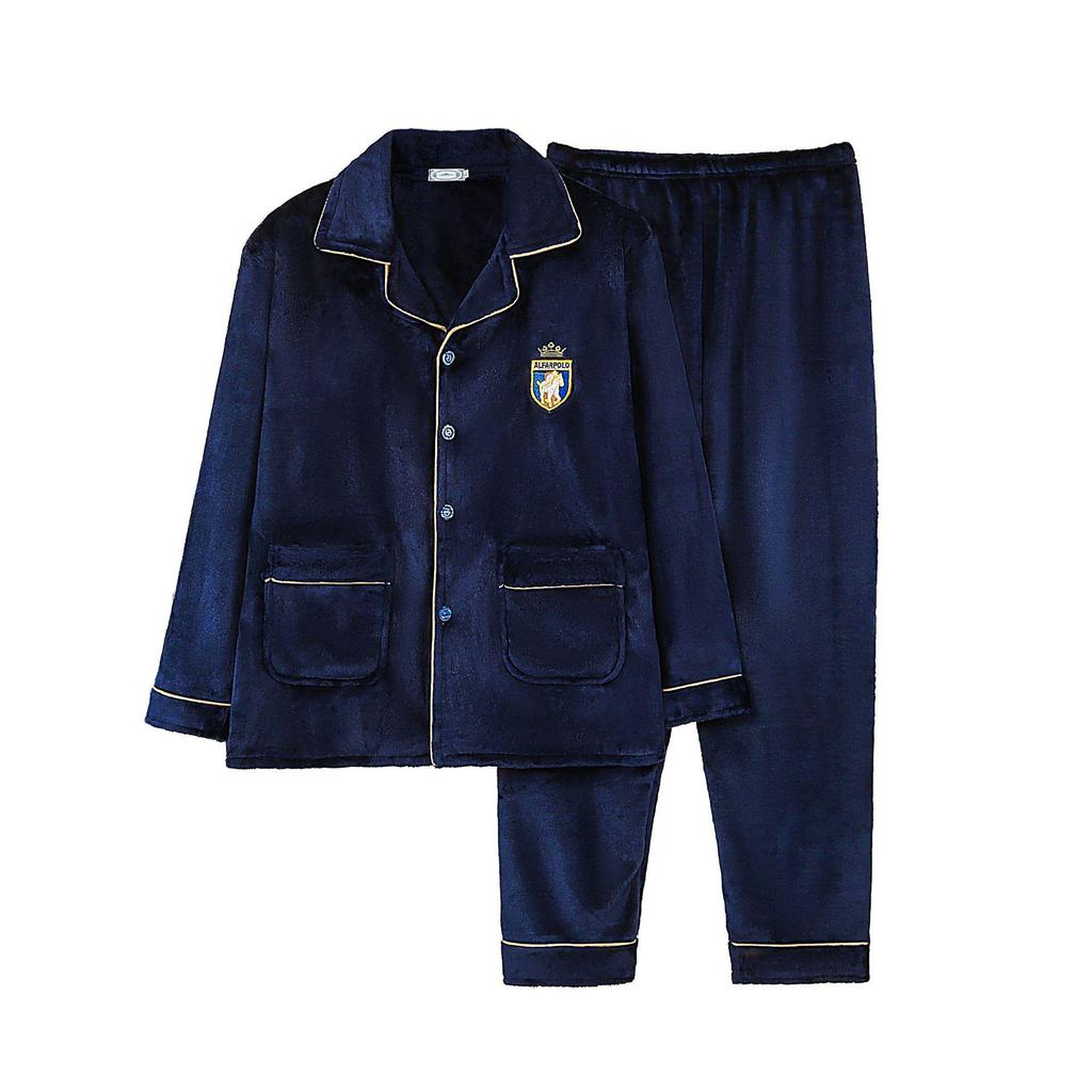 Flanell-Pyjama-Set für Herren: Langärmliger Revers-Cardigan und Hose, Übergröße, Herbst/Winter.