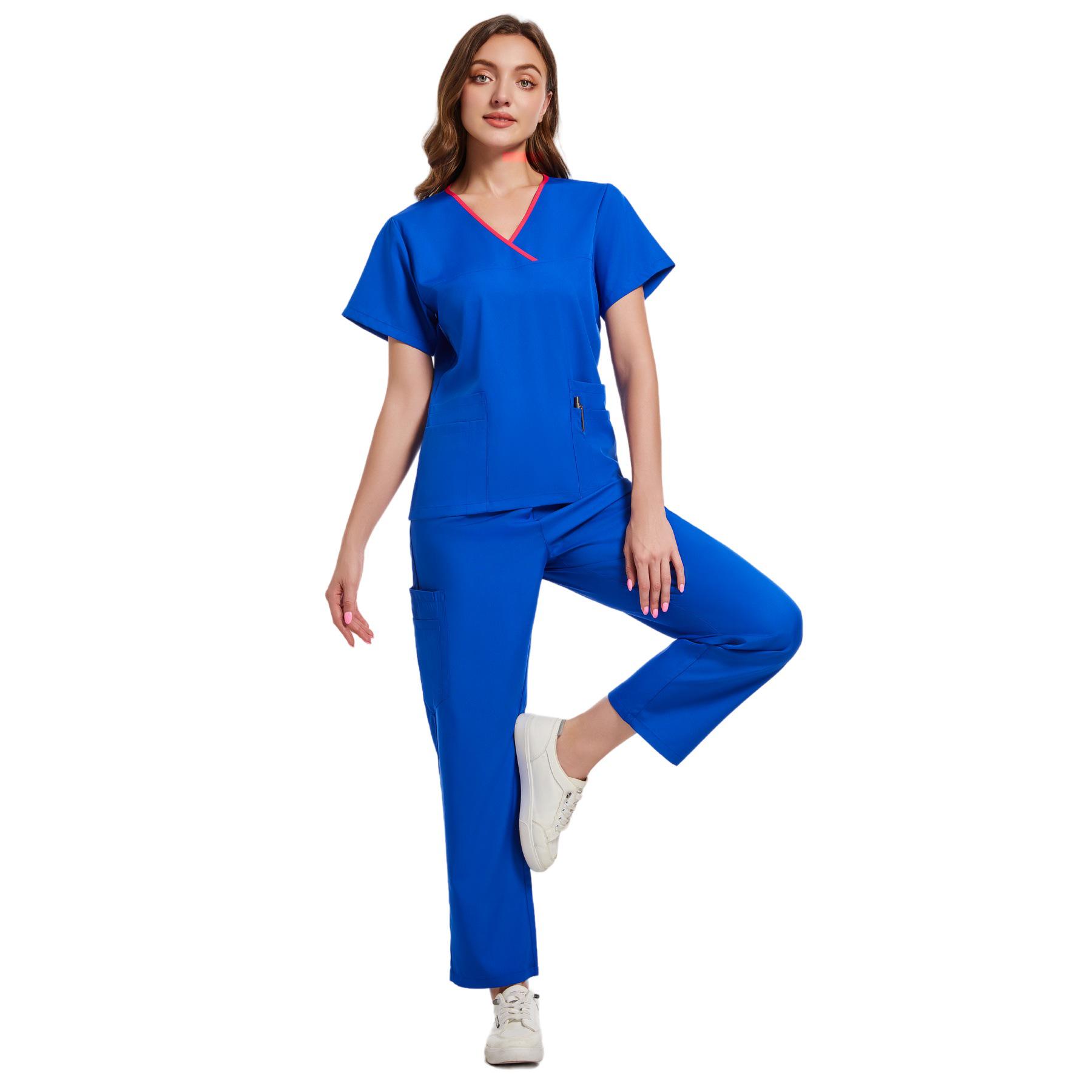 

Women s Casual Beauty Salon Hand Washing Short Sleeve Suit for Pet Hospital Large королевский синий