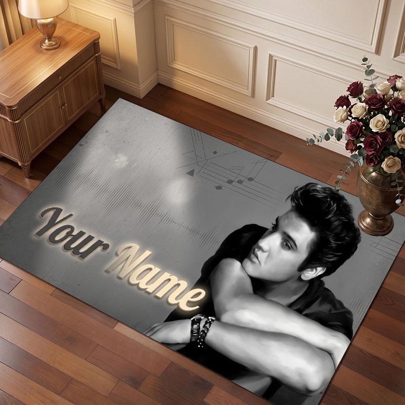 Tappeto di Cristallo Vellutato Personalizzato Elvis Presley, Tappeto Morbido Antiscivolo con Testo Nome Personalizzato per Soggiorno Camera da Letto