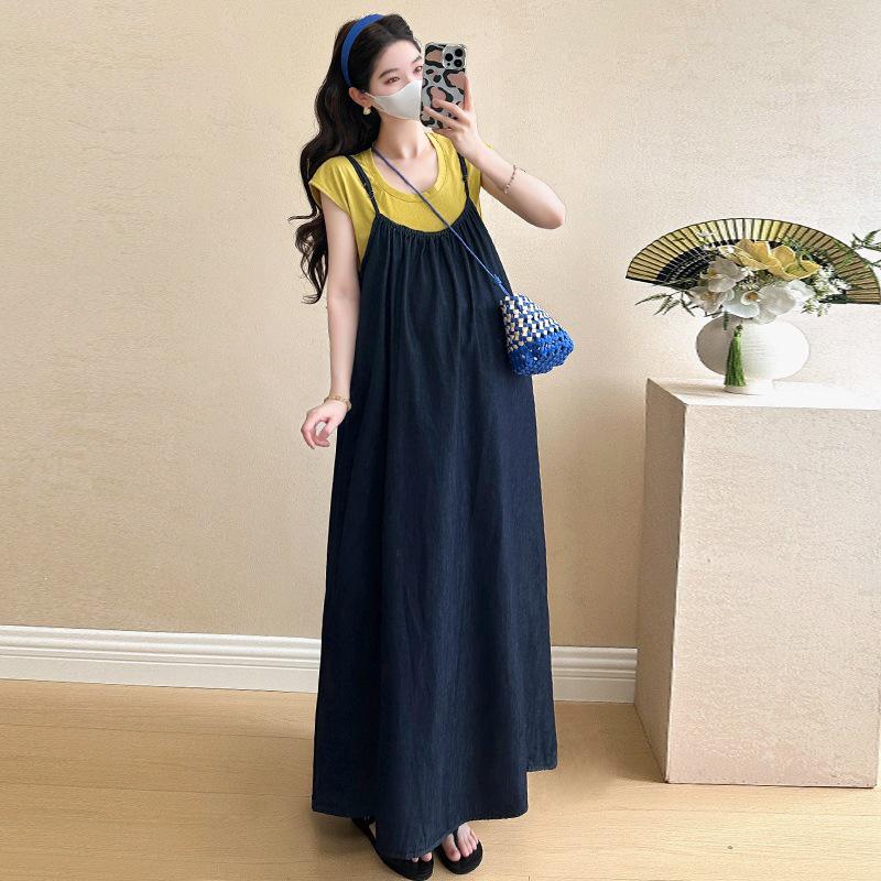 Summer Maternity Soft Denim Overalls & Vest Set 2XL