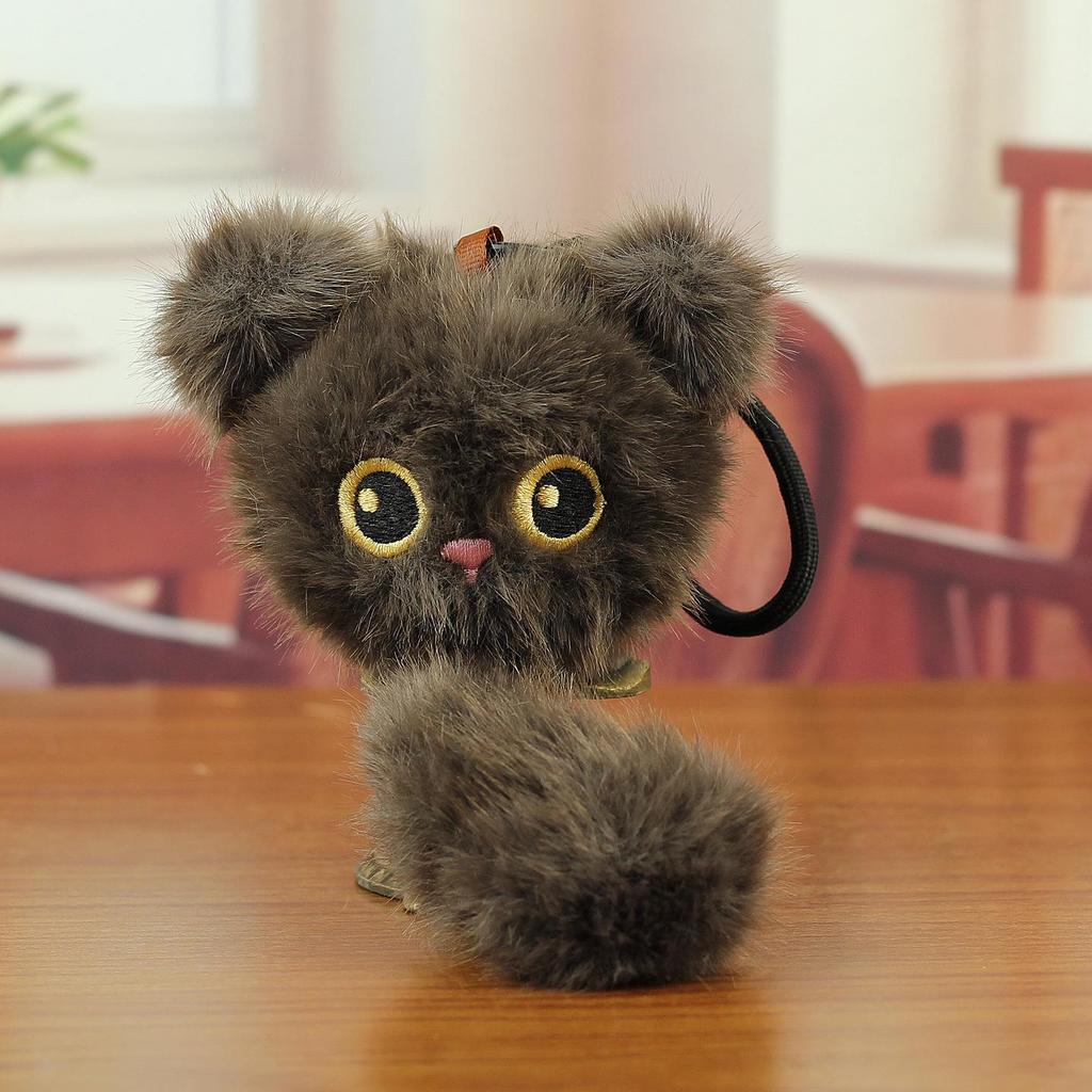 Cute Grey Cat Plush Toy Keychain - Sitting Pose