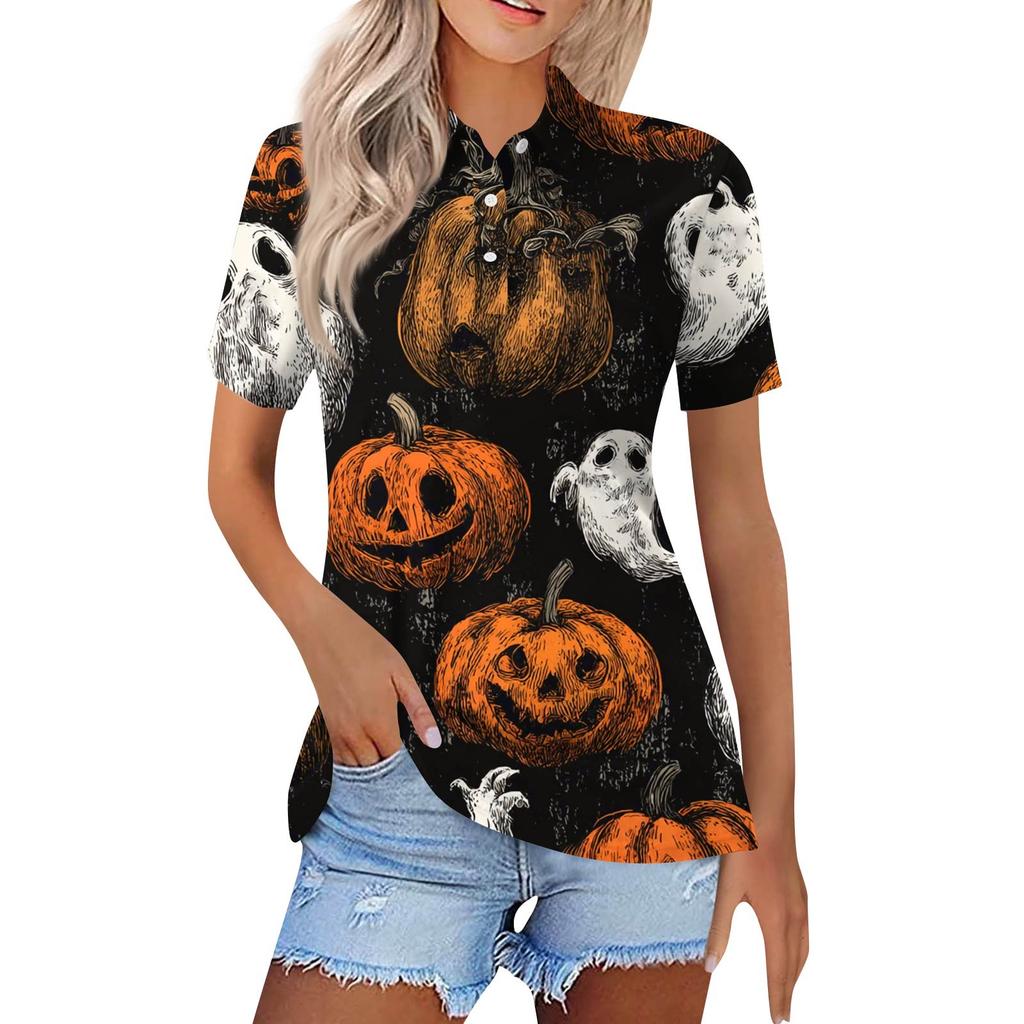 Dammode Casual Lapel kortärmad skjorta med tryckknappar för kvinnor