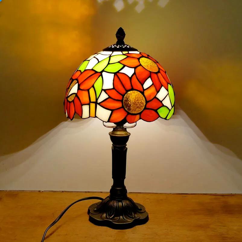 Retro Stained Glass Table Lamp E27 Colorful Art Lampshade Mediterranean Style Baroque Table Light Bedroom Bedside Decor Lighting