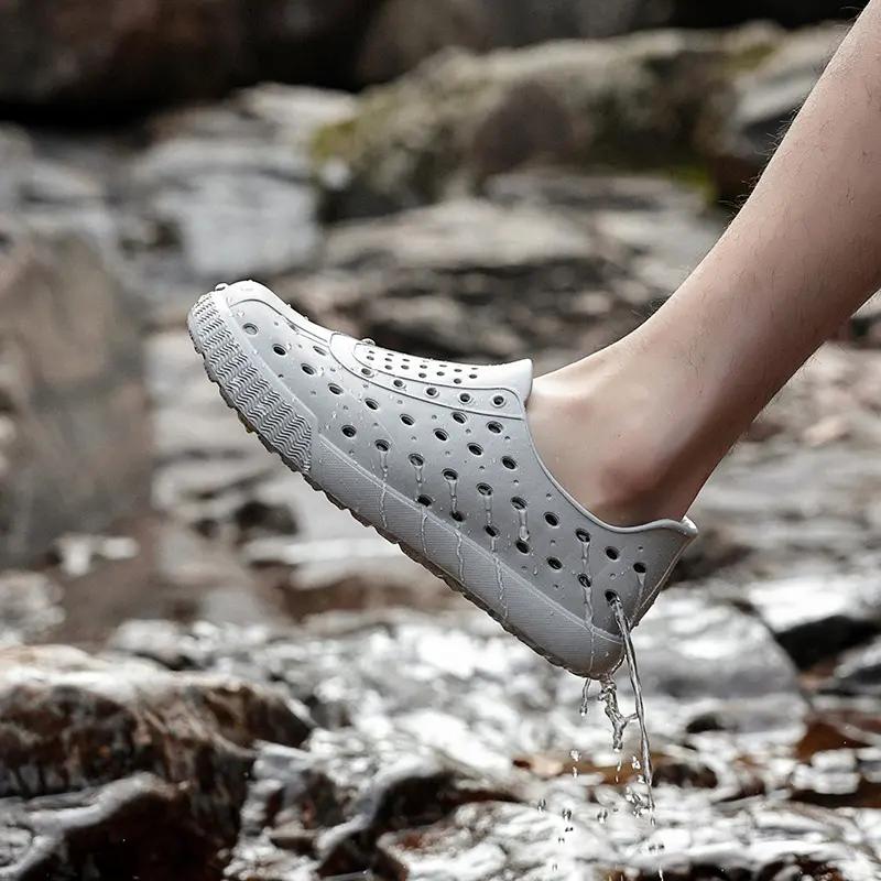 

Парные перфорированные сандалии, водонепроницаемые и дышащие, без застежек, для мужчин и женщин, легкая плоская подошва, пляжная обувь для лета 45 бежевый