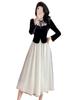 French Retro Style Velvet Layered Dress for Spring and Autumn