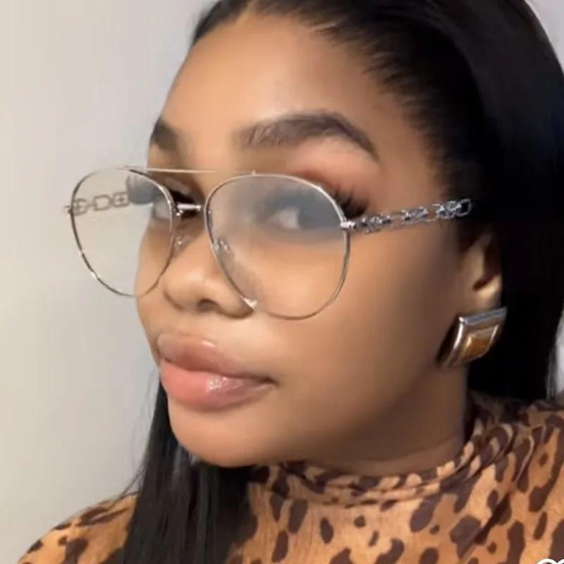 Vintage Pilot Metal Chain Sunglasses Women For Men  New Sun Glasses Punk Luxury Brand Designer Popular Big Frame Sexy Shades