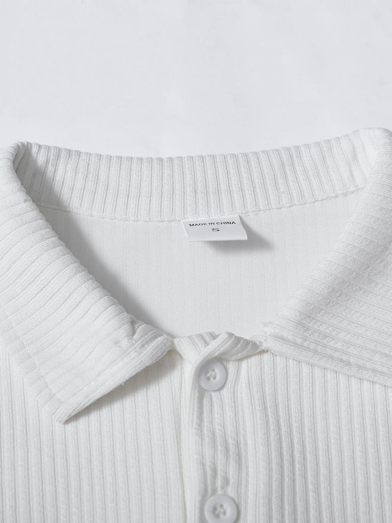 European American Men's Knit Lapel Long Sleeve Polo Shirt