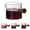 70/75/150ML Double Spout Wooden Handle Coffee Cup Heat Resistant Multipurpose Clear Scales Milk Coffee Measuring Cup for Home