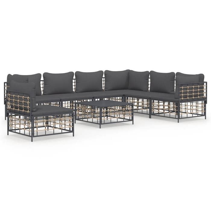 VidaXL Salon de jardin 8 pcs avec coussins anthracite résine tressée, ensemble de salon, ensemble de salon d'extérieur, 3186769