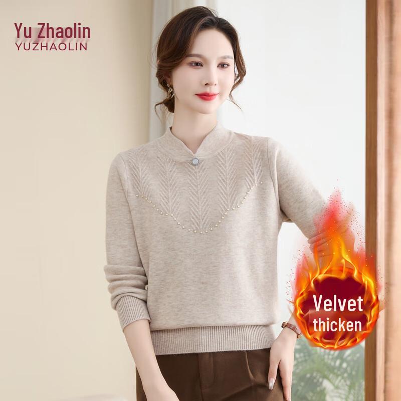 

Женский вышитый свитер YUZHAOLIN с круглым вырезом и флисом плюс XL