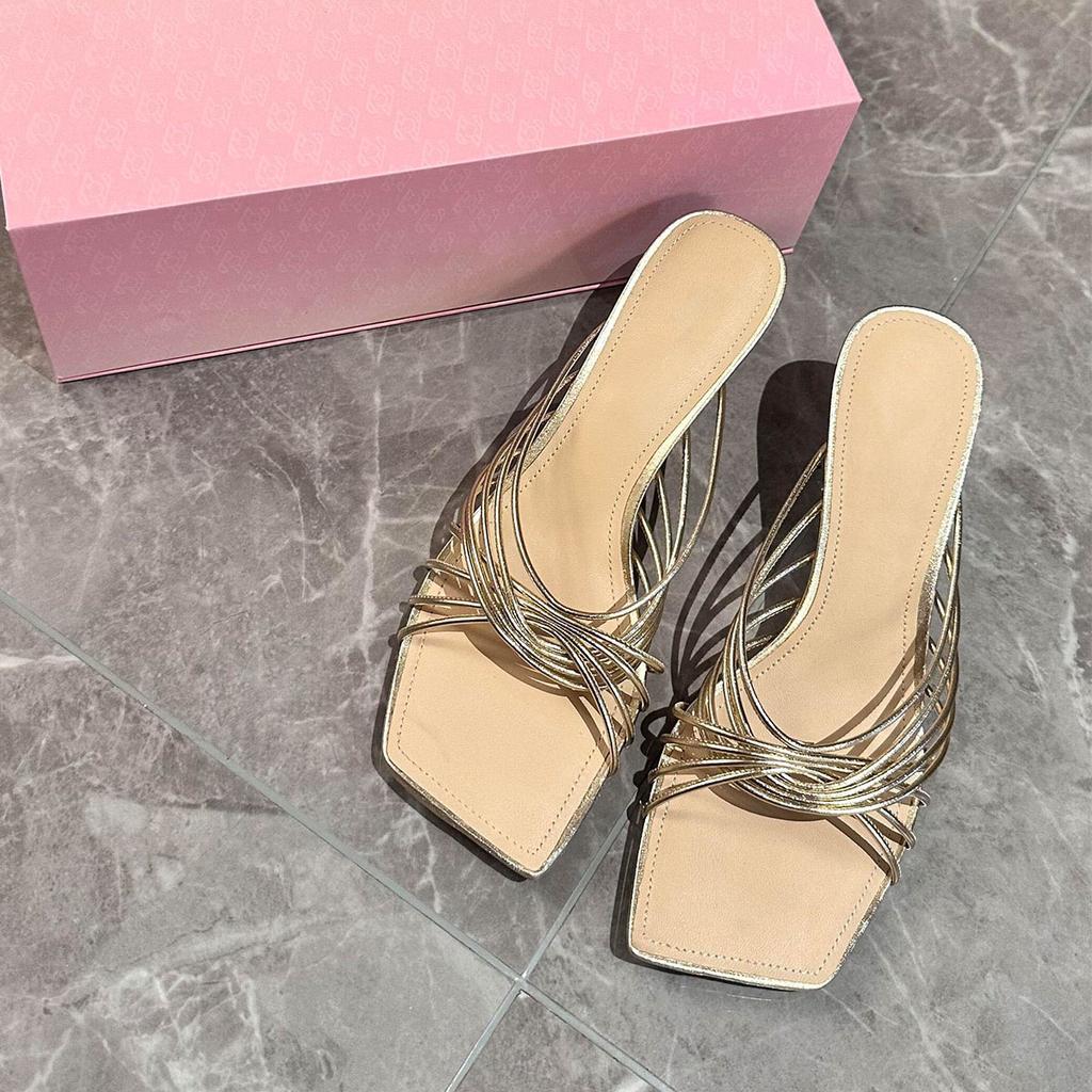 Hand-woven thin strap high-heeled cool slippers for women's summer outer wear temperament socialite thin heels are not tired