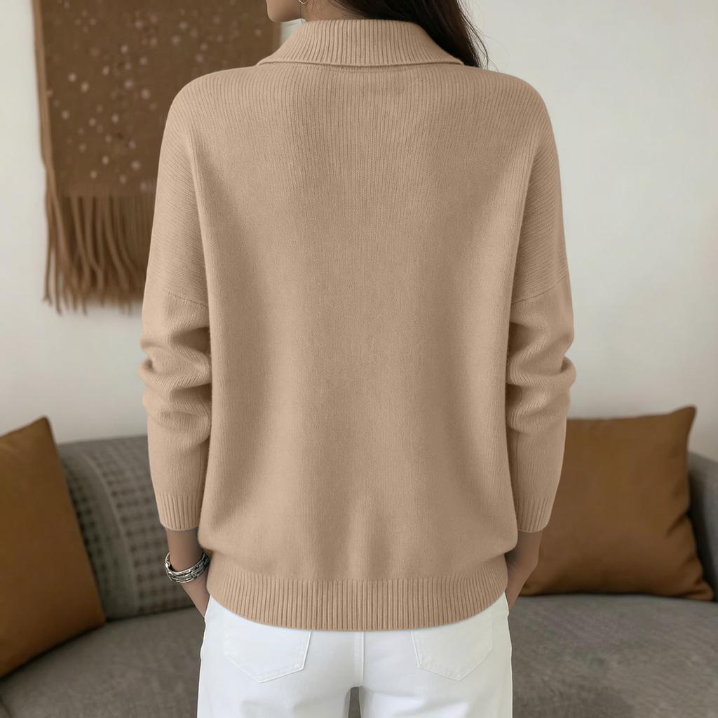 Women's Long Sleeve Knit Sweater Loose Fit Button Front Polo Collar Casual Pullover Top Lightweight Soft Fabric Comfortable Wear