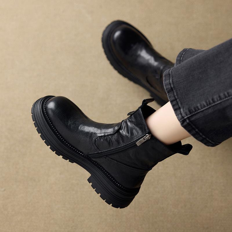 thick-soled wool snow boots women's cowhide winter velvet thickened warm large cotton Martin boots short boots