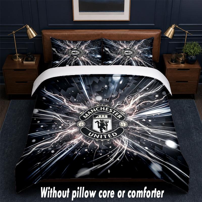Manchester United Design Bed Bedding Set 1 Duvet Cover + 2 Pillowcases Soft Breathable Household Bed Linens