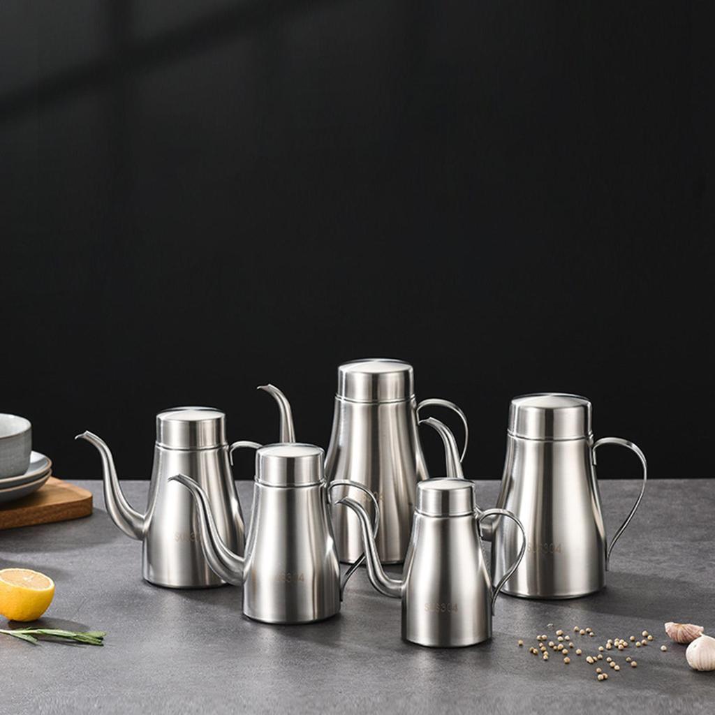 Stainless Steel Oil Pot Portable Oil Kettle Household Edible Oil Pot Long Mouth Oil Bottle 400ML/500ML/700ML/1000ML/1400ML