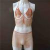 Luoyan High Quality Diamond Chain Sexy Tassel Bra Chain Set Shiny Layered Red Rhinestone Body Chain for Club