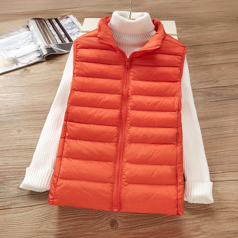 Women's Lightweight Korean Style Padded Down Sleeveless Vest - Short Stand Collar, Plus Size Trendy Outerwear