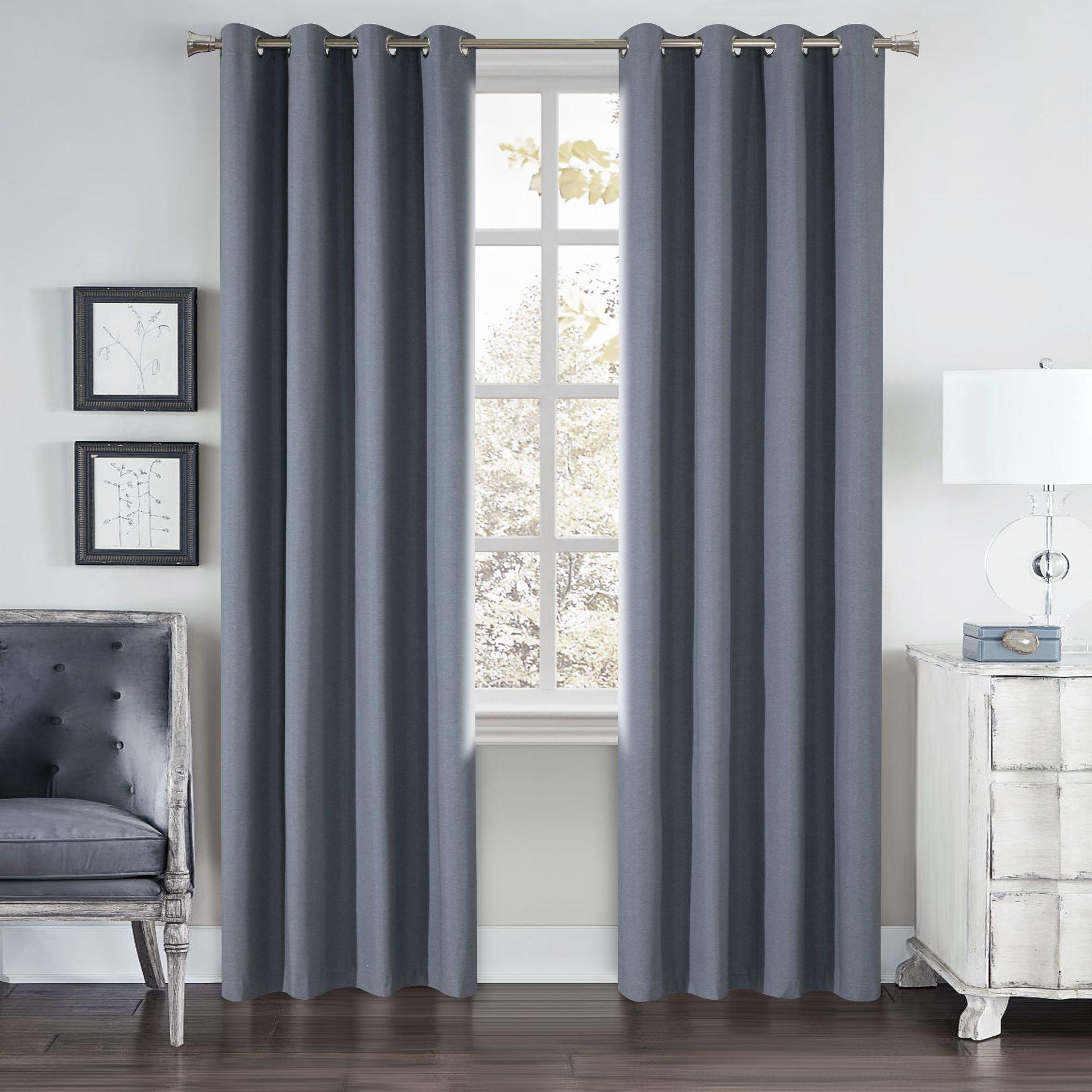 Full blackout plain perforated vertical curtain, bedroom living room sound insulation finished curtain fabric Iron ring (107cm*160cm)-42w x 63l темно-синий