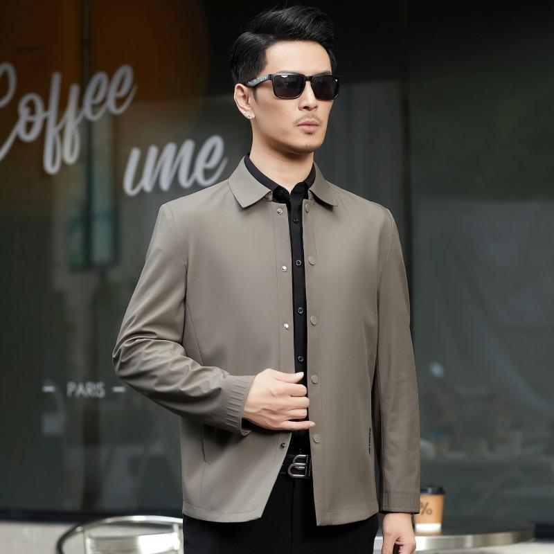 New Lapel Jacket Men's Spring and Autumn Thin Loose Men's Top Business Casual Middle-Aged Dad Clothing Business Jacket