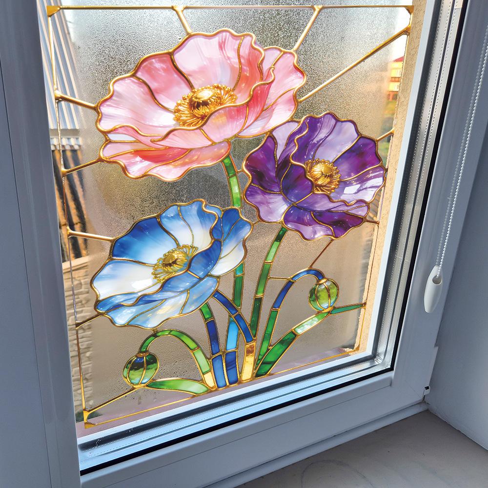 Kreative Simulierte Reliefblumen Außenbalkon Glasfenster Heimdekoration und Verschönerung Fensteraufkleber