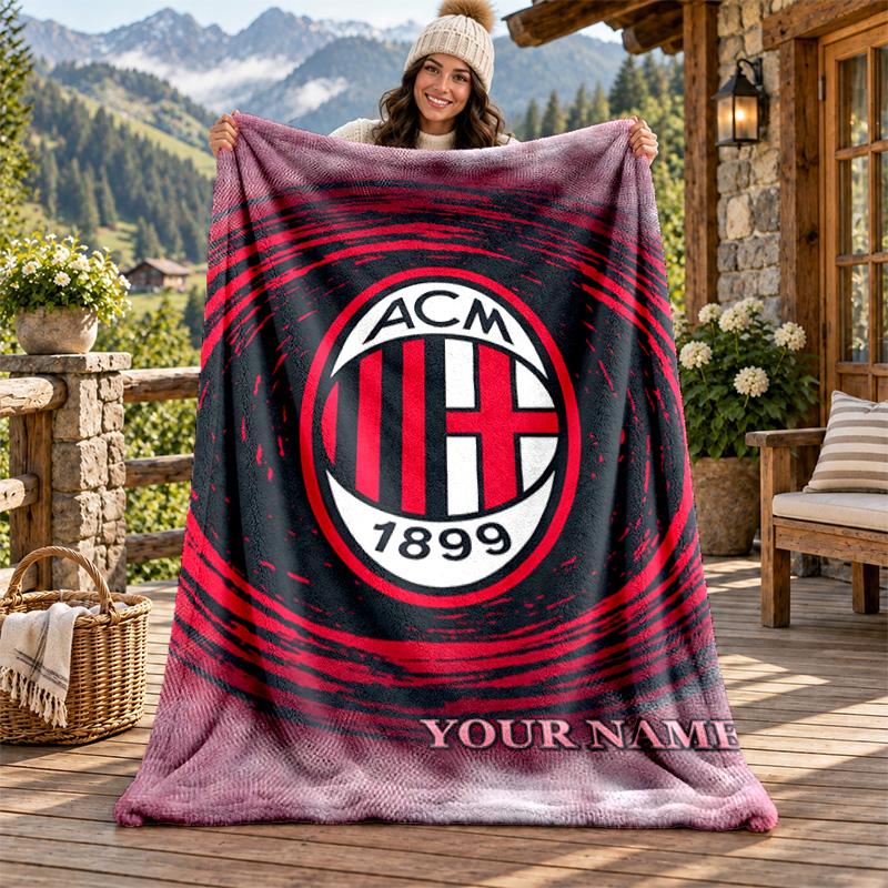 Coperta in Flanella AC Milan con Nome Personalizzato Morbida Calda Coperta in Peluche Personalizzata Regalo per Famiglia Amici