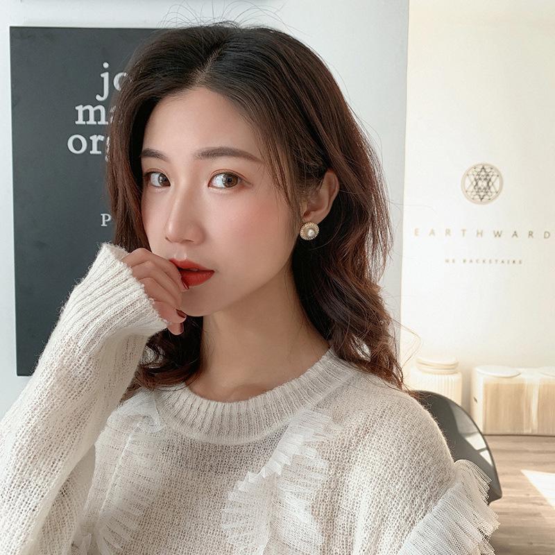 2023 Trendy Korean Style White Pearl S925 Silver Stud Earrings for Women