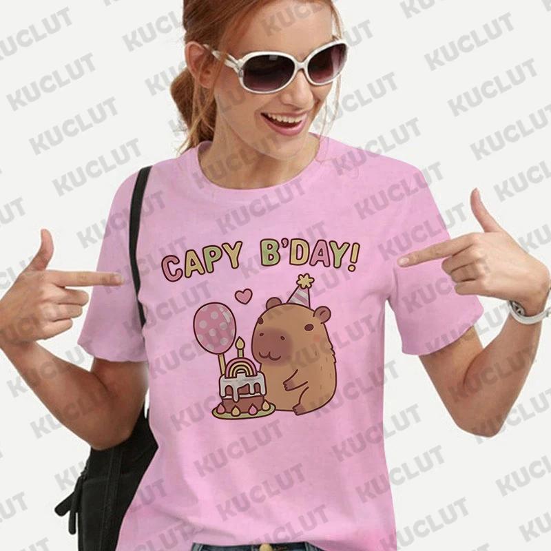 Woman Clothing Japanese Style Cute Capybara Print Tees Shirt Fashion Female Clothes T-Shirts Funny Animal Graphic Y2k Tops