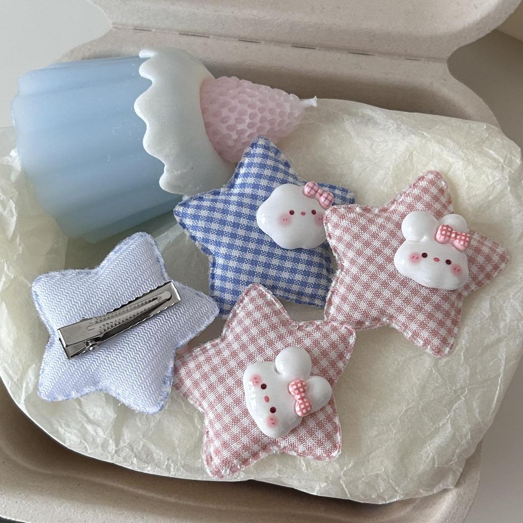 Karierter Stern und Häschen Haarspange - Cartoon-Stil, vielseitiges japanisch inspiriertes Pony-Accessoire.