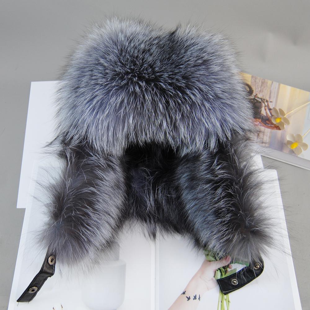 New Unisex Real Sheepskin Leather Hat Luxury Winter Russian Real Fox Fur Hat Warm Soft Quality 100% Real Raccoon Fur Bombers Cap