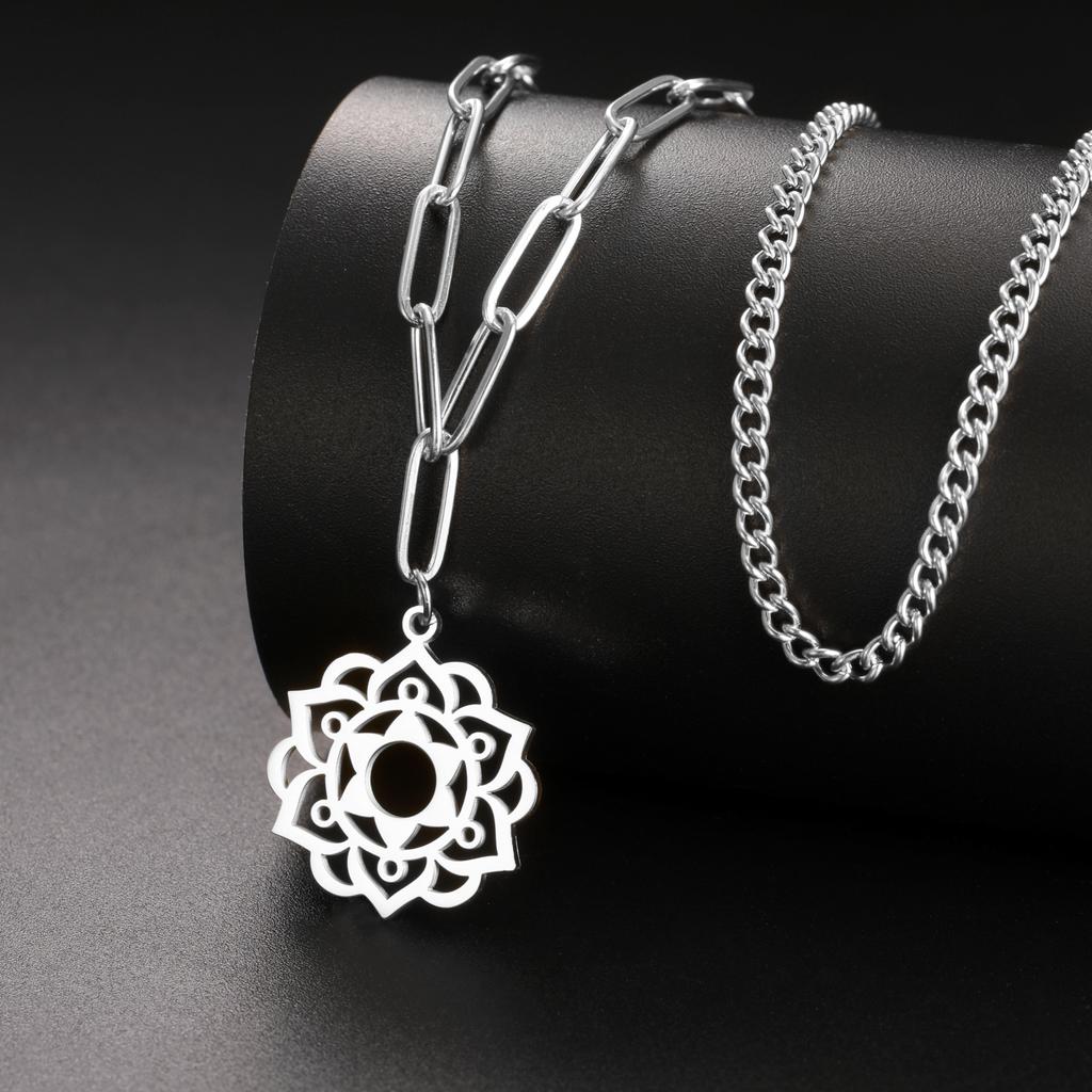 LIKGREAT Yoga Lotus Necklaces Stainless Steel Flower of Life Pendant Women Girls Mandala Healing Buddha Spiritual Chakra Jewelry