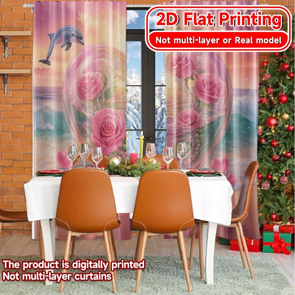 Set Of 2 Modern Flat Printing Hearts Paradise Curtains Polyester Decorations Outdoor Use Bedroom Curtain Semi Sheer For Made
