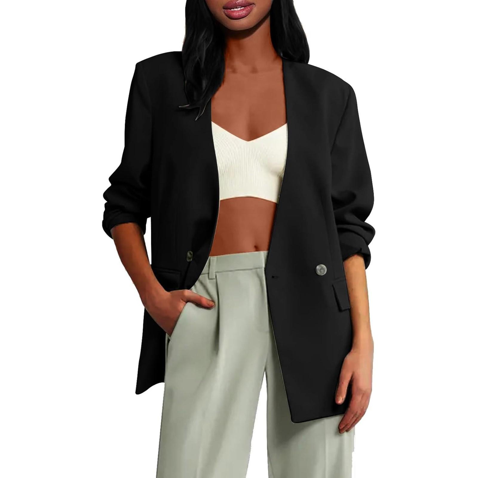 

Женский длинный рукав пуловер повседневный открытый спереди куртки наряды M чёрный