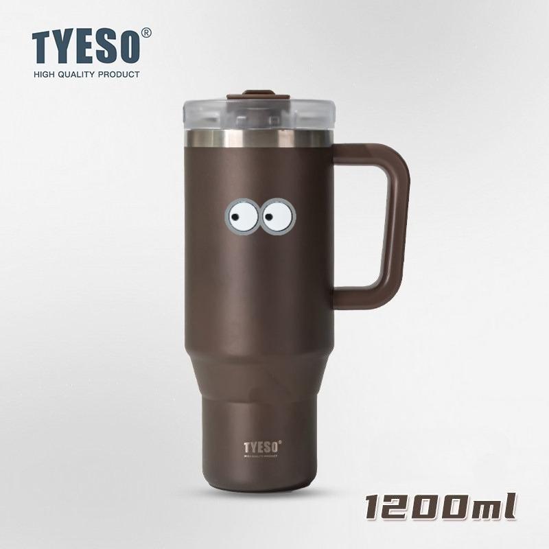 1200ml Tyeso Vacuum With Handle Bottle Stainless Steel Car Mug Straw Thermal Iced Travel Cup Tumbler Hot Cold Water Cup with Eye Sticker