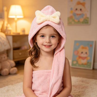 Kids Hair Drying Cap Super Absorbent Quick Dry Hair Towel Wrap with Button Cute Bow Anti-Frizz Turban for Girls Long Hair