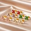 Dainty Shiny Colorful Zircon Flower Stainless Steel Stud Earrings for Women Hypoallergenic Piercing Trendy Luxury Jewelry Gifts