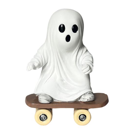 Halloween Skateboard Ghost Statue Cute Resin Ghost on A Skateboard Figurine for Tabletop Centerpiece Bookshelf Tiered Tray Decor