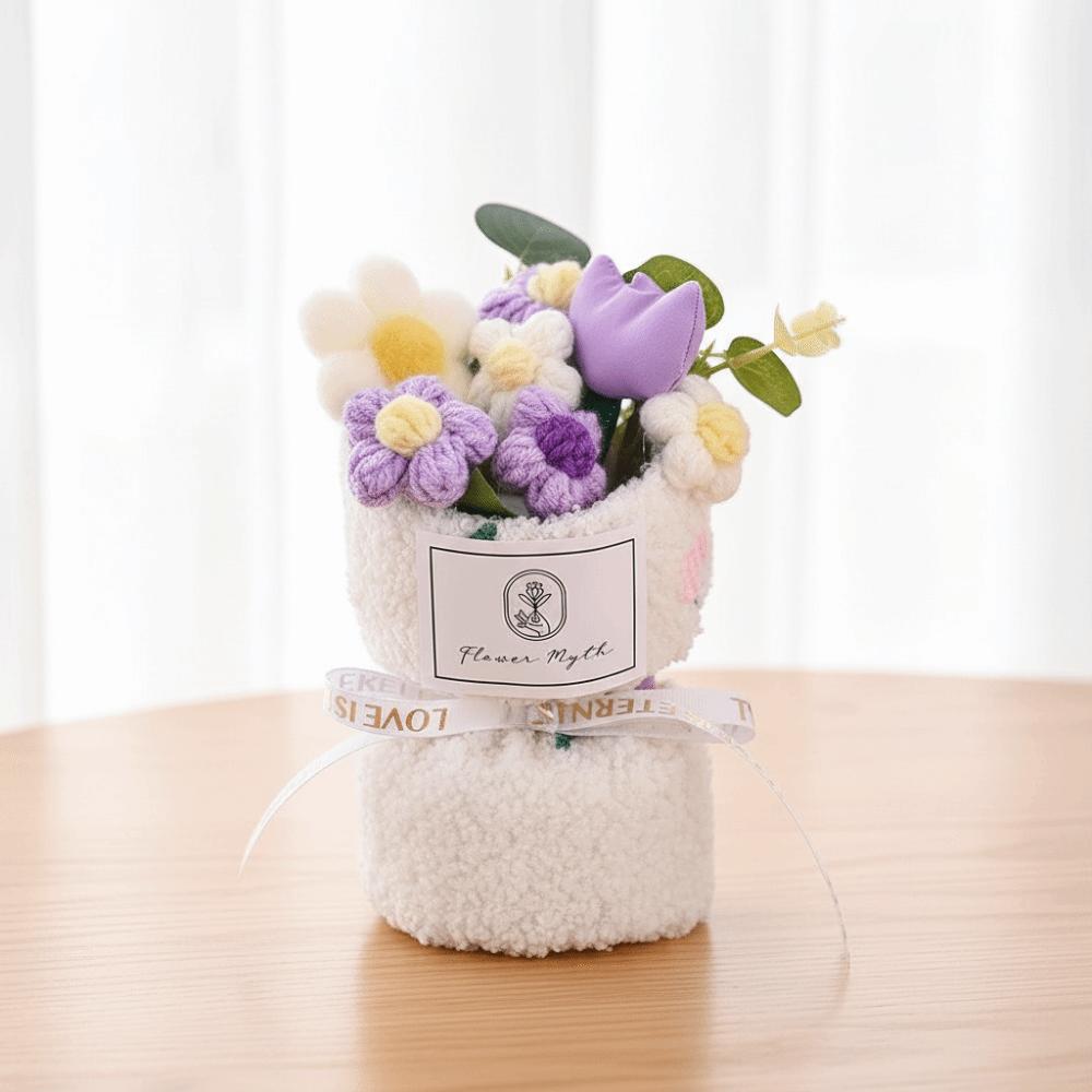 Home Decor Knitted Flower Bouquet Tulip Artificial Flower Bouquet Crochet Flower Bouquet  Festival