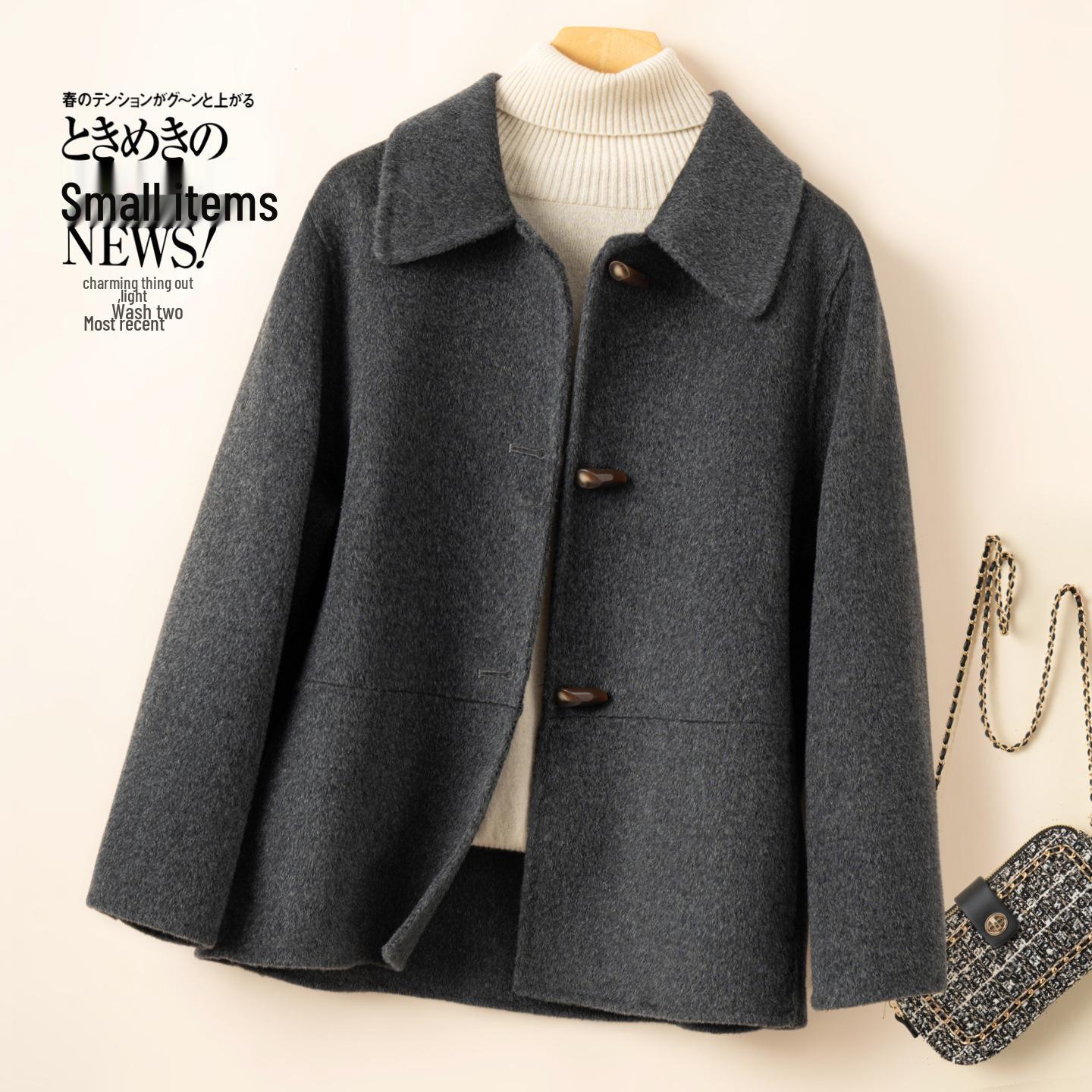 

Женское двустороннее пальто из шерсти и кашемира с лацканами - 2025 Осень/Зима Маленький выпуск M (Recommended 105-115 lbs)